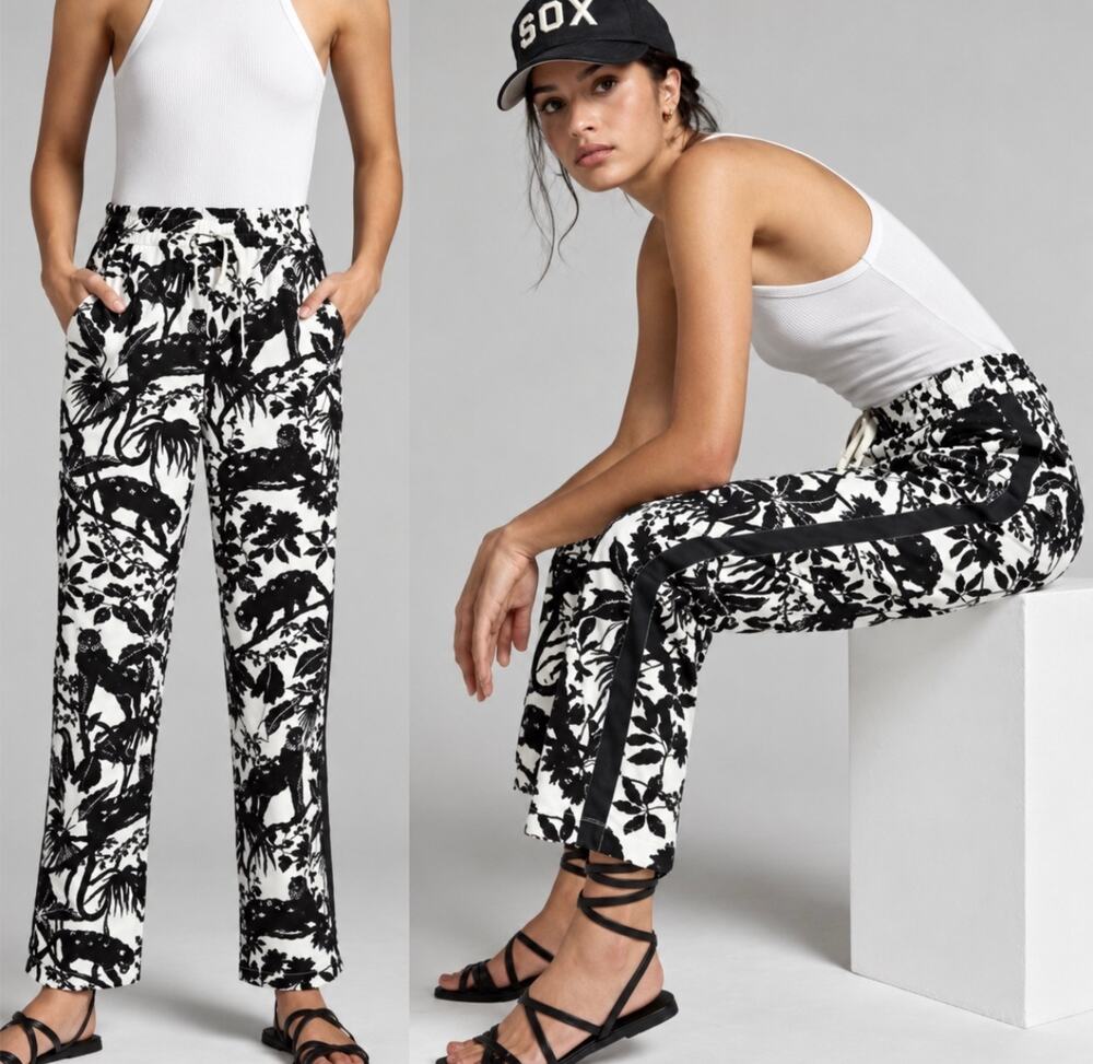 Anthropologie Maeve Tenley Twill Cat Track Pants Black & White Size Small